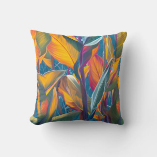 Coussin Feuilles tropicaux, mur de béton grinçant.