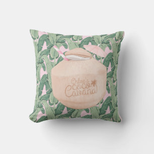 Coussin Feuilles tropicaux roses et verts   Boisson de noi