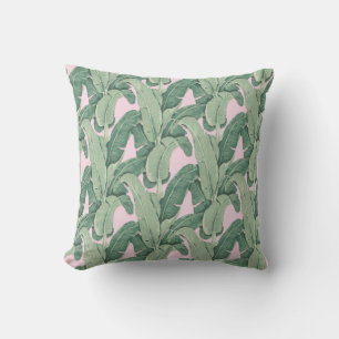 Coussin Feuilles tropicaux verts et roses   Cabana Outdoor