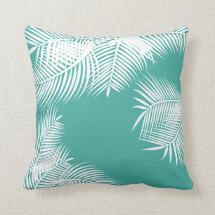 Coussin Feuilles turquoise et blanc
