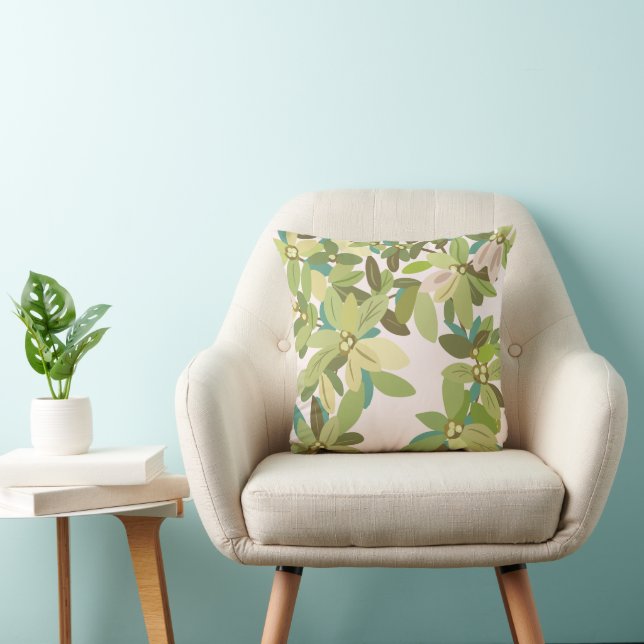 Coussin Feuilles Vertes Peintes Art Botanique de Verdure (Chaise)