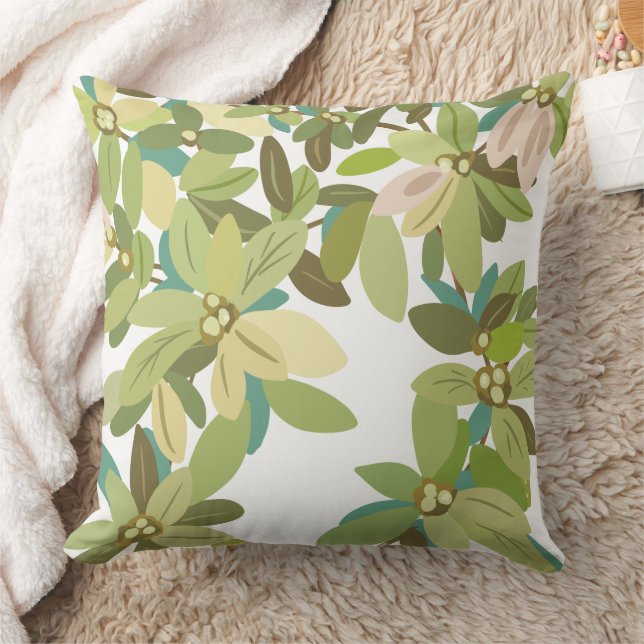 Coussin Feuilles Vertes Peintes Art Botanique de Verdure (Couverture)