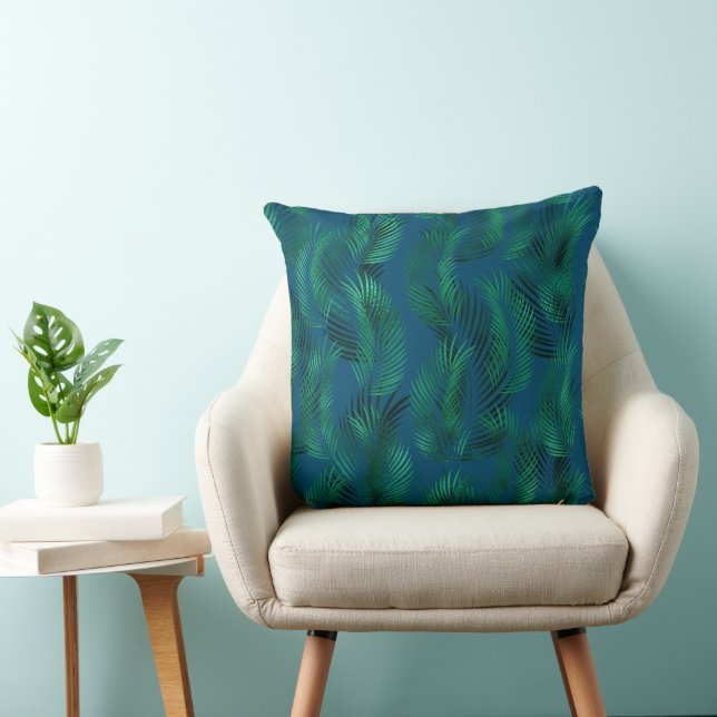 Coussin Feuilles verts bleus tropicaux (Chaise)