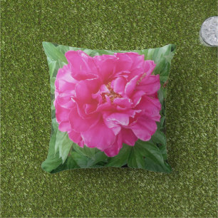 Coussin Feuilles verts de la pivoine rose botanique