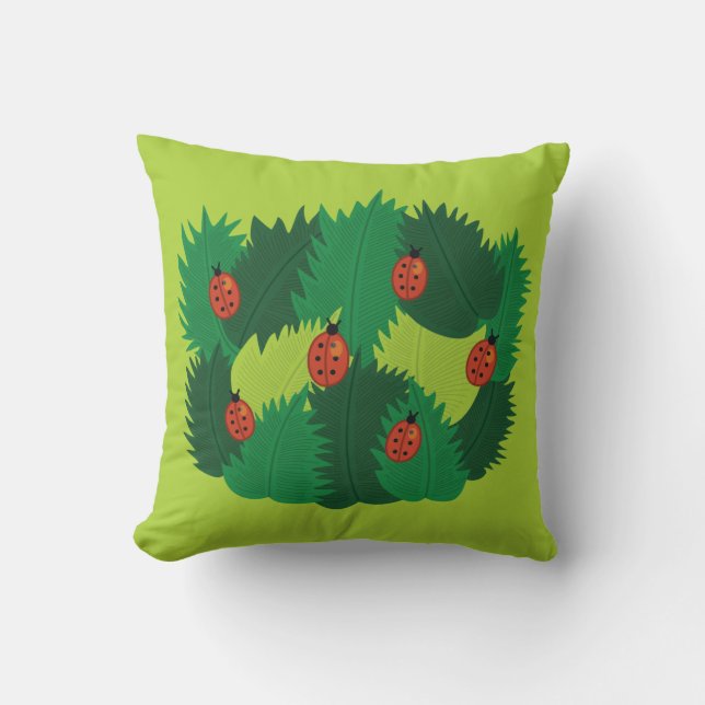 Coussin Feuilles Verts Et Ladybugs Au Printemps (Recto)