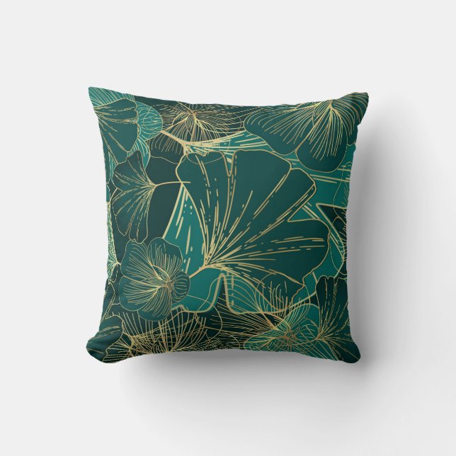 Coussin Feuilles verts-Gold Tropical (Recto)