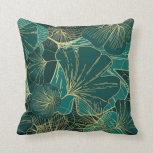 Coussin Feuilles verts-Gold Tropical