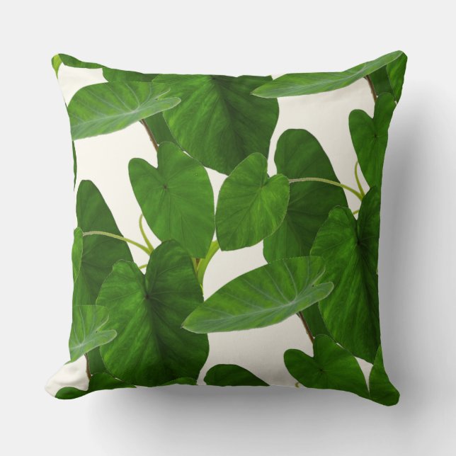 Coussin Feuilles verts plantes tropicaux sur l'ivoire (Recto)