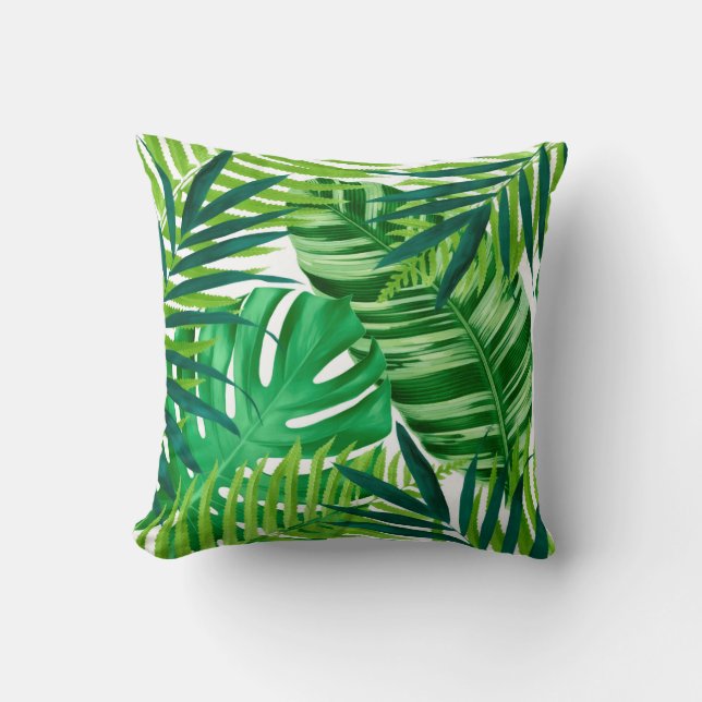 Coussin Feuilles verts tropicaux (Recto)