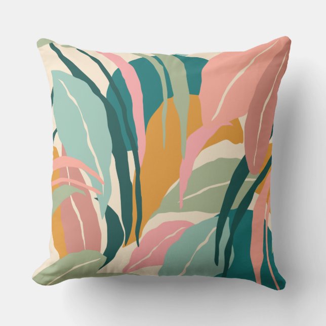 Coussin Feuilleté Abstrait en Turquoise, Sage, Rose et Or (Recto)