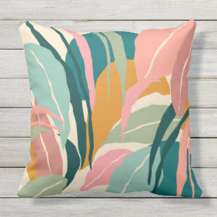 Coussin Feuilleté Abstrait en Turquoise, Sage, Rose et Or