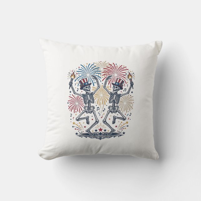 Coussin Feux d'artifice de squelettes dansants patriotique (Recto)