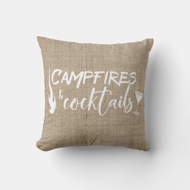 Coussin Feux de camping et cocktails Camping Burlap (Recto)