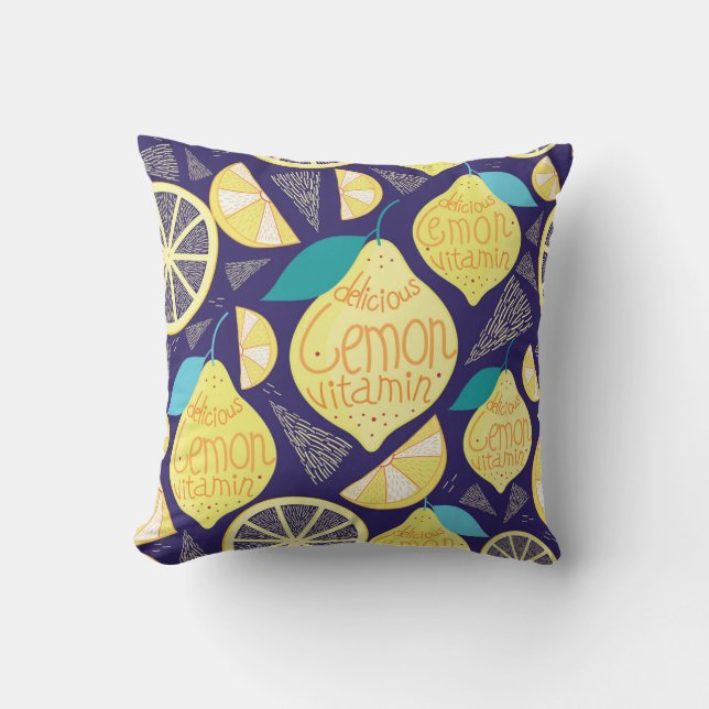 Coussin Feux de citrons : bleu foncé Motif brillant (Recto)