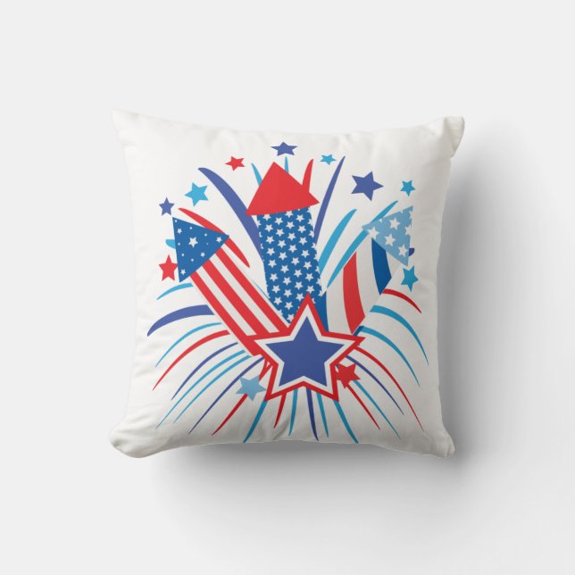 Coussin Feux rouges, blancs et bleus, 4 juillet (Recto)