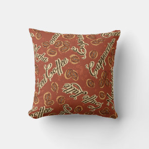 Coussin Fèves de café : typographie motif vintage.