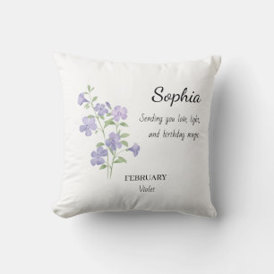 Coussin Février Violet Anniversaire Personnalisé