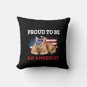 Coussin Fier d'être Américat Cat USA Drapeau Happy Quatriè