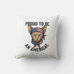 Coussin Fier d'être un T-shirt de chat patriotique américa