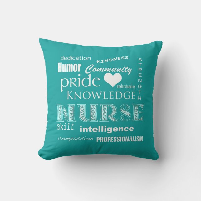 Coussin Fierté-Attributs d'infirmière/bleu-vert (Recto)