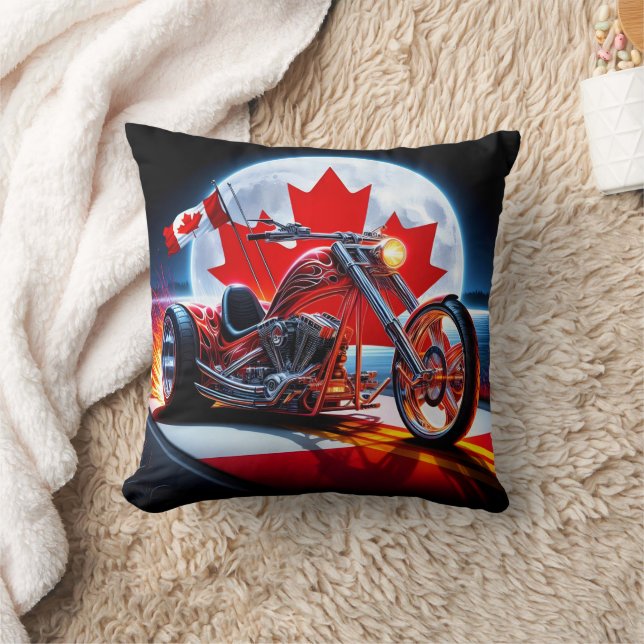 Coussin Fierté canadienne nocturne sur un vélo sur mesure (Couverture)