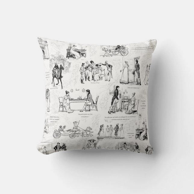 Coussin Fierté et préjugé Citations de toile blanche noire (Recto)