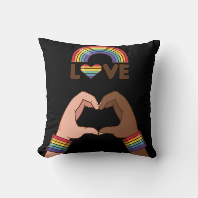 Coussin Fierté LGBT+. Amour arc-en-ciel. Cœur.        (Recto)