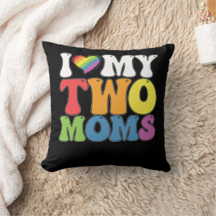 Coussin Fierté LGBT J'Aime Mes Deux Moms Soutien Lesbien G