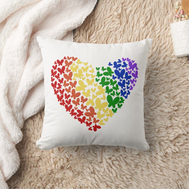 Coussin Fierté Papillon Coeur - LGBTQ+ Couleurs du drapeau (Couverture)