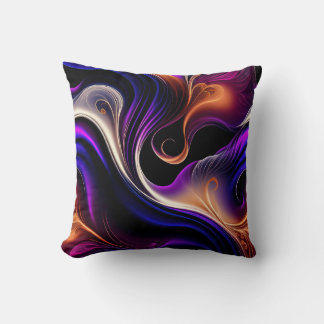Coussin Fiery Waves - Bold Purple, Orange - Gold Abstract