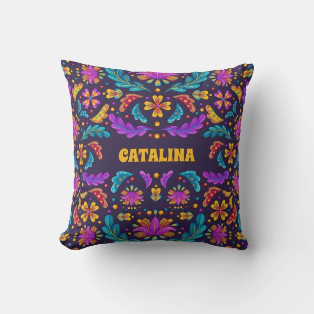 Coussin Fiesta mexicaine Fleur Quinceanera tendance coloré (Recto)