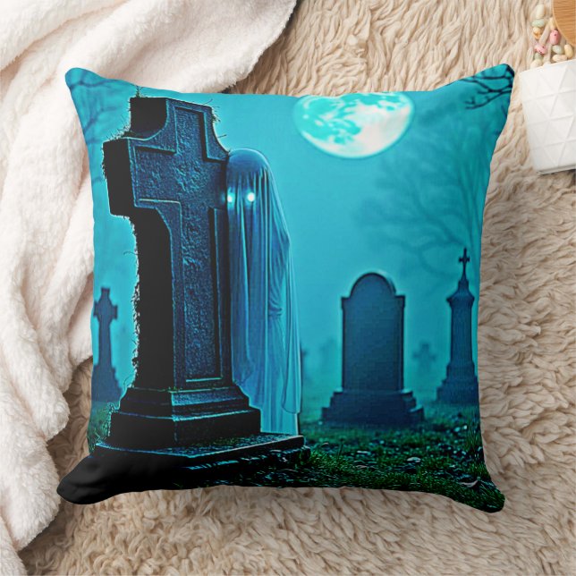 Coussin Figure Ghoost dans un modèle de cimetière (Couverture)