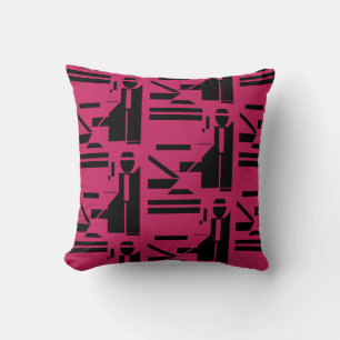 Coussin Figure noire sur Motif à carreaux géométriques bor