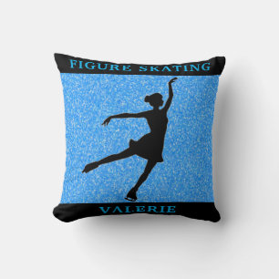 Coussin Figure Patinage Blue Sparkle Throw Pillow avec nom