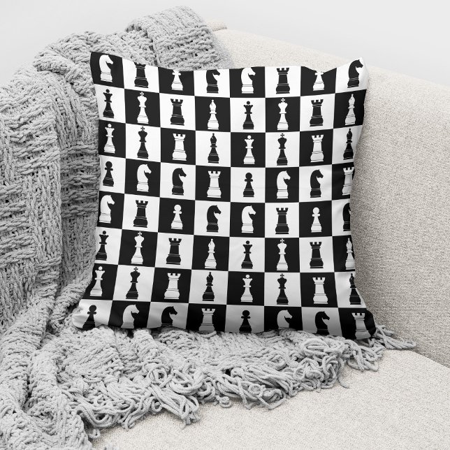 Coussin Figures de jeu d'échecs motif noir et blanc (Créateur téléchargé)