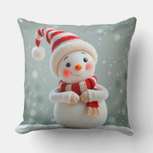 Coussin Figurine de bonhomme de neige joyeux avec chapeau 