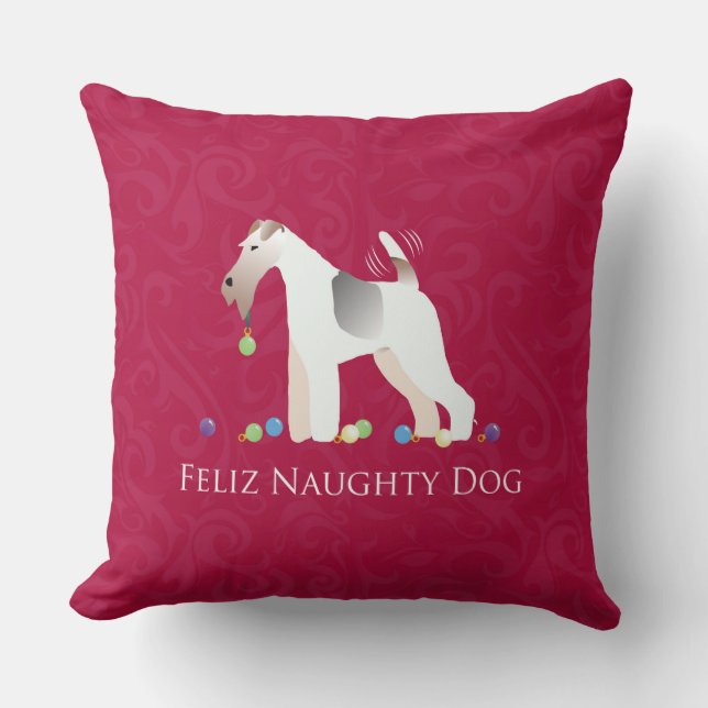Coussin Fil Fox Terrier Feliz Naughty Chien Noël (Recto)
