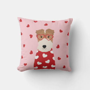 Coussin Fil Fox Terrier Lunettes de coeur de chien rose ro