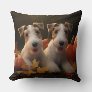 Coussin Fil Fox Terrier Puppy Automne Citrouille de plaisi