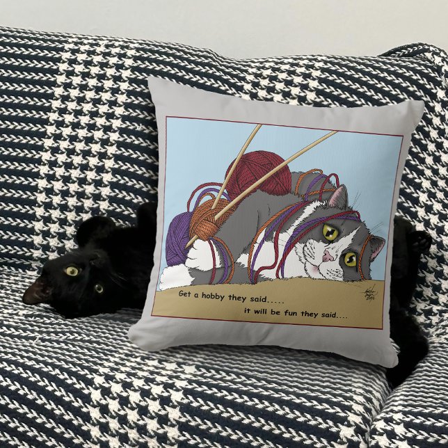 Coussin Fil Tricot drôle Chat (Créateur téléchargé)