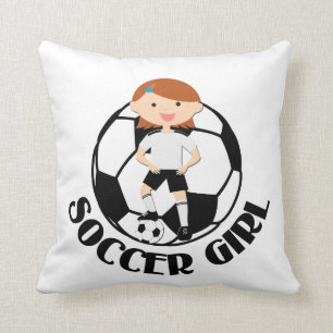 Coussin Fille 3 du football et boule v2 noir et blanc