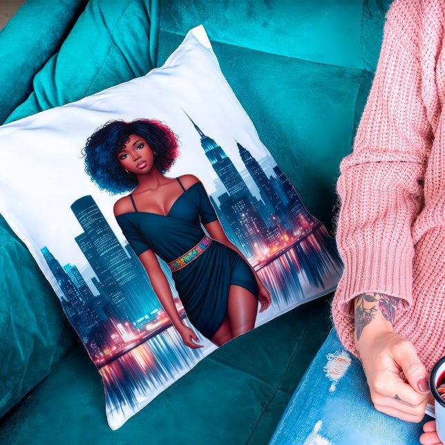 Coussin Fille Africaine stylisée Afro cheveux affaires (Créateur téléchargé)