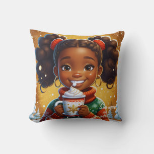 Coussin Fille afro-américaine, Fille noire Noël