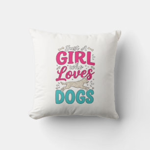 Coussin Fille aime les chiens Typographie de gravure vinta