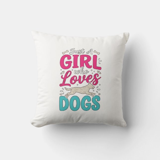 Coussin Fille aime les chiens Typographie de gravure vinta (Recto)