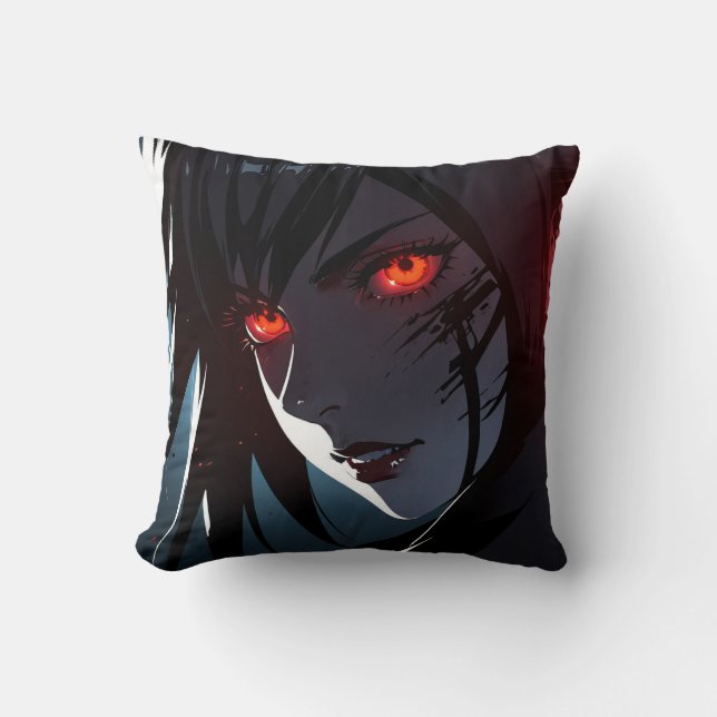Coussin Fille Anime aux yeux rouges d'horreur (Recto)