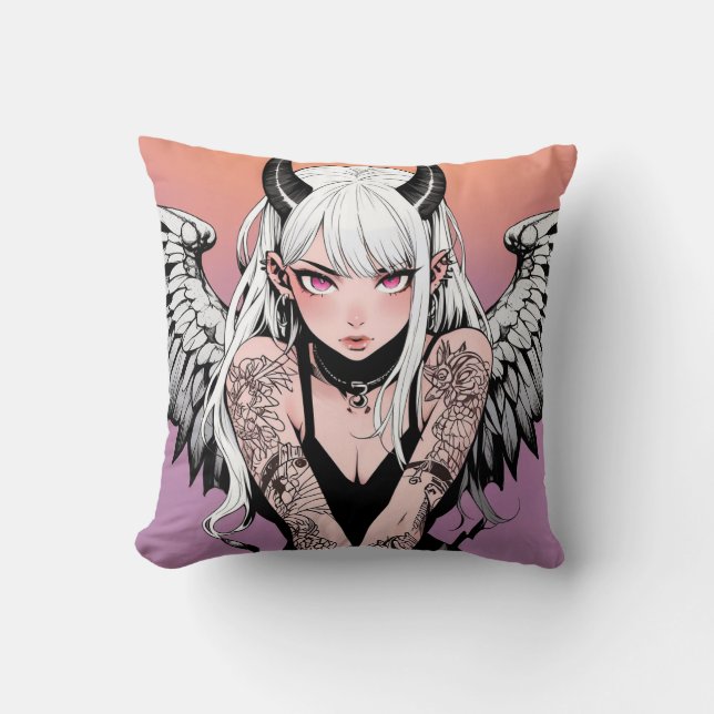 Coussin Fille Anime du diable ailé (Recto)