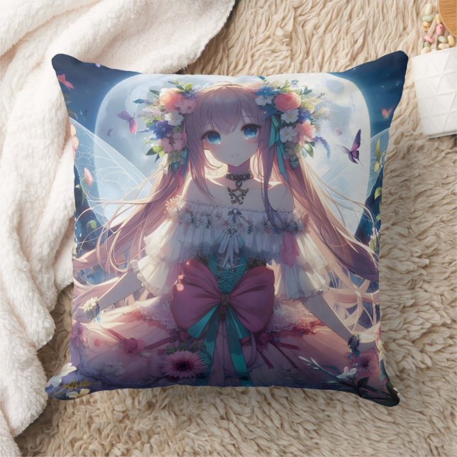 Coussin Fille Anime Fleur Lune Fée (Couverture)