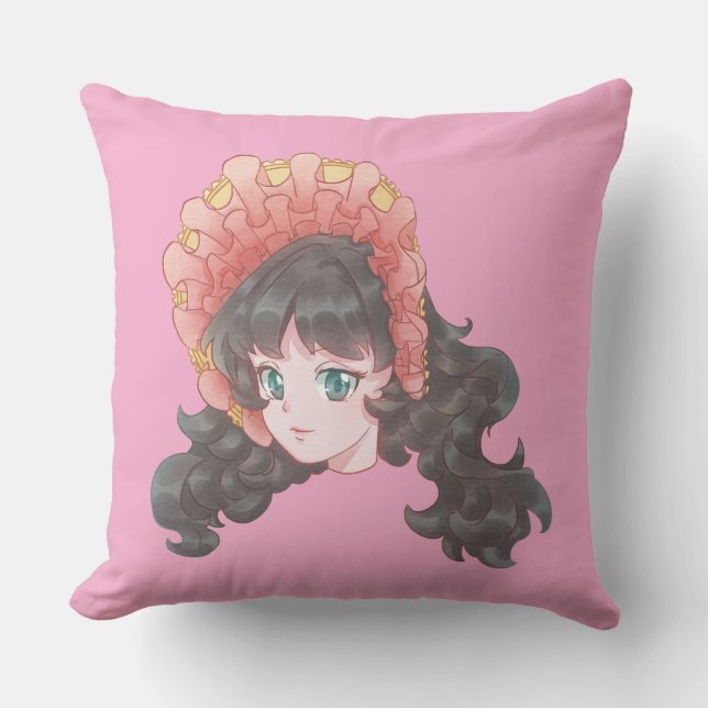 Coussin Fille Anime Mignonne Kawaii en Bonnet Accent (Recto)