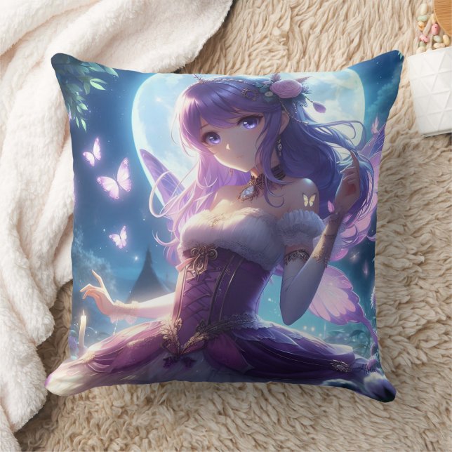 Coussin Fille Anime Papillon Violet Aile Lune Fée  (Couverture)